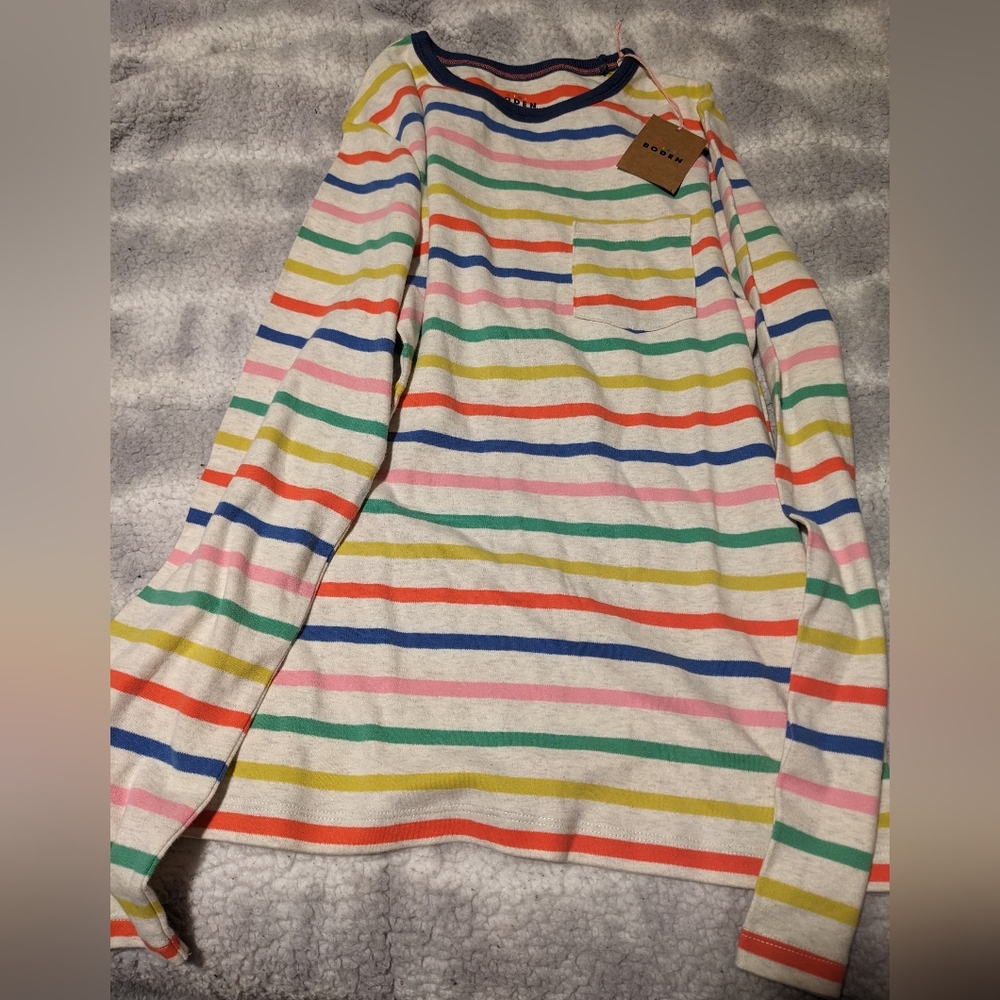 Mini Boden Colorful Striped Long Sleeve Shirt Size 13-14 Nwt